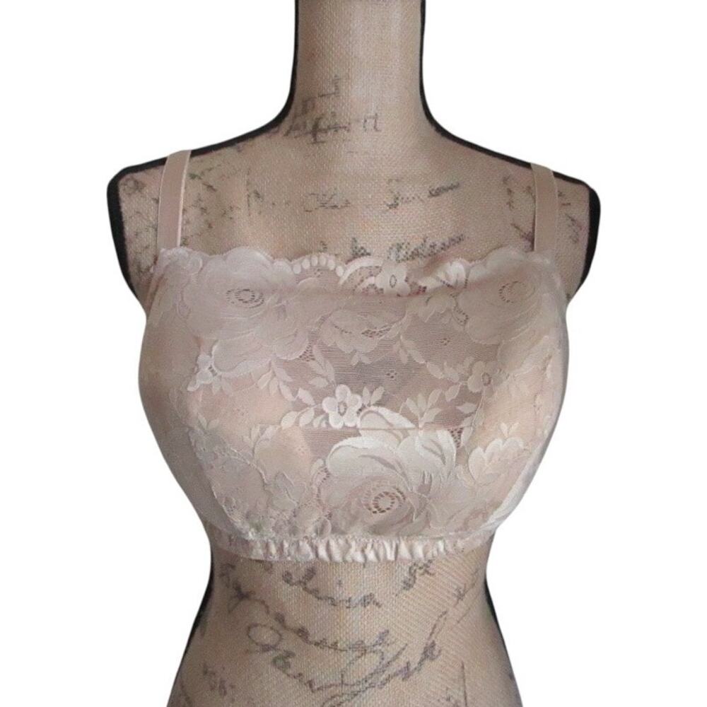 Woman Within Comfort Choice Taupe Bra 38D Modesty Panel Wireless Lace Minimalist